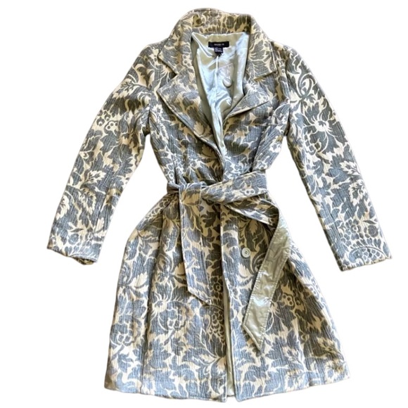 SOLD NWOT Y2K Arden B. Tapestry Pea Coat Women’s L Belted Trench Iced Blue Green - Picture 1 of 10